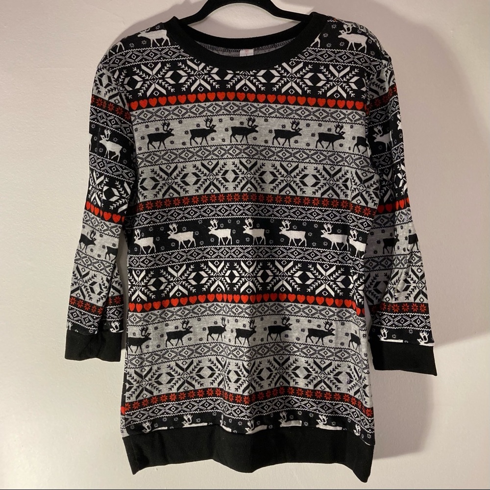 Ugly Christmas Sweatshirt Reindeer Fair Isle-Style Large EUC